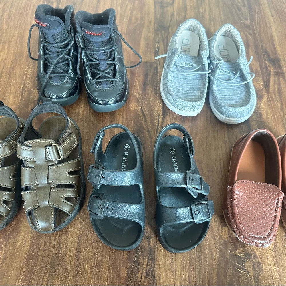 Toddler Boy Shoe collection (jordan’s, boots, sandals, hey dude, penny loafers)